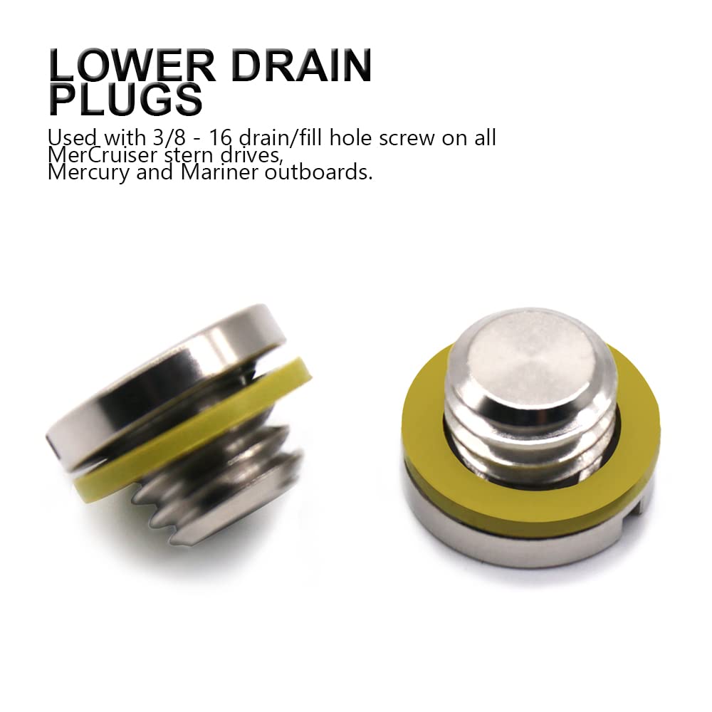 Lower Drain Plugs, Lower Unit Oil Drain Plug Gearcase Screw & Gasket for Mercury40 50 60 70 75 90115HP/Mercruiser Bravo/Alpha1Ge