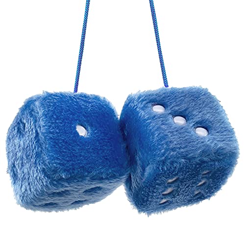 Ygmoner Pair Of Retro Square Mirror Hanging Couple Fuzzy Plush Dice With Dots For Car Decoration (Blue)