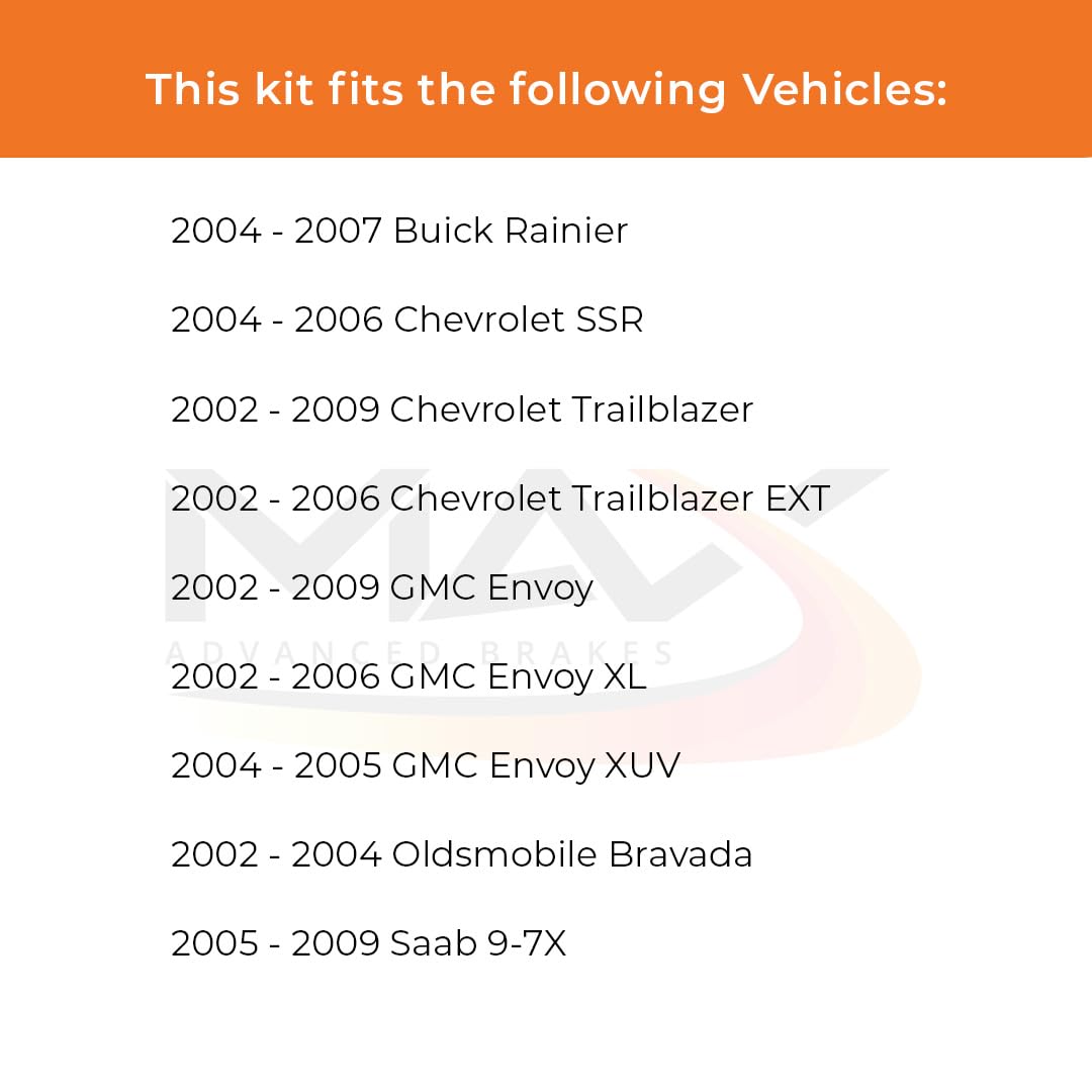 Max Advanced Brakes Rear Brake Kit For 2004-2007 Buick Rainier, Chevy Ssr, Trailblazer & Ext, Gmc Envoy, Envoy Xl/Xuv Replacement Premium Oe Disc Brake Rotors And Ceramic Brake Pads