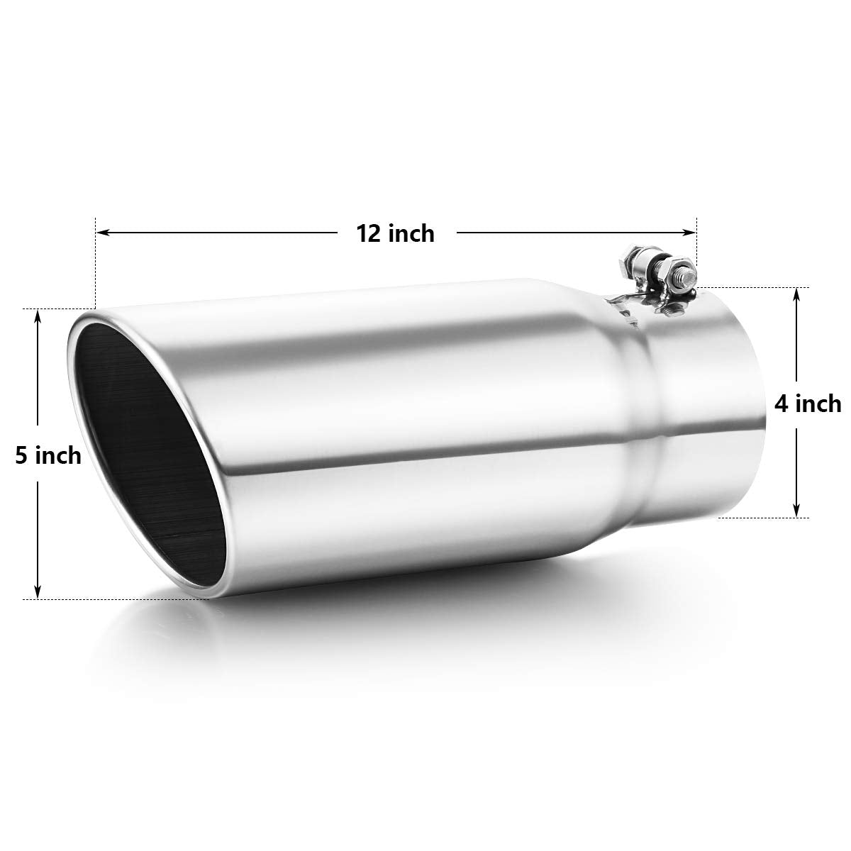 A-Karck Exhaust Tip 4'' Inlet, Polished Bolt On 4'' Inlet 5'' Outlet 12'' Long Stainless Steel Muffler Tip Protect Tailpipe