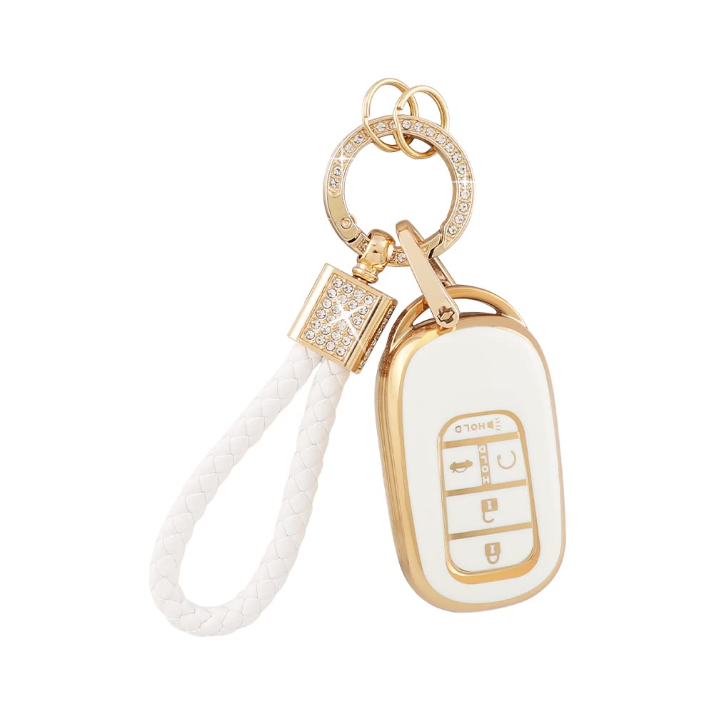 Pifoog Key Fob Cover Fit For Honda 2025 2024 2023 Crv Civic Accord Pilot Hrv 5 Button Car Smart Keys Shell Case With Bling Keych