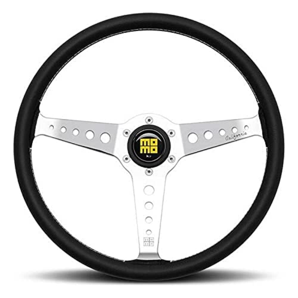 MOMO Motorsport California Heritage Steering Wheel Black Leather Grip Polished Spoke White Stitch 360mm - CAL36BK2S