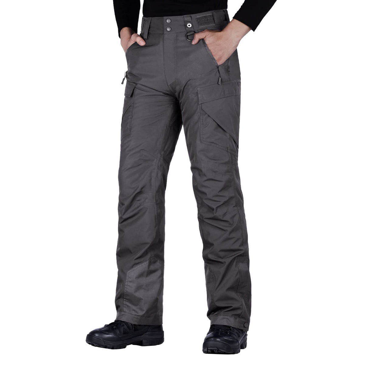 Free Soldier Mens Waterproof Snow Insulated Pants Winter Skiing Snowboarding Pants With Zipper Pockets (Gray Large(38-40)32L)