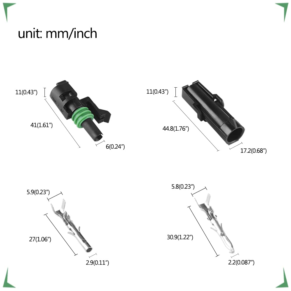 Muyi 10 Kit 1 Pin Way Waterproof Electrical Plugs 2.5Mm Series Weatherpack Connector Automotive Sockets Replacement Terminal Pin