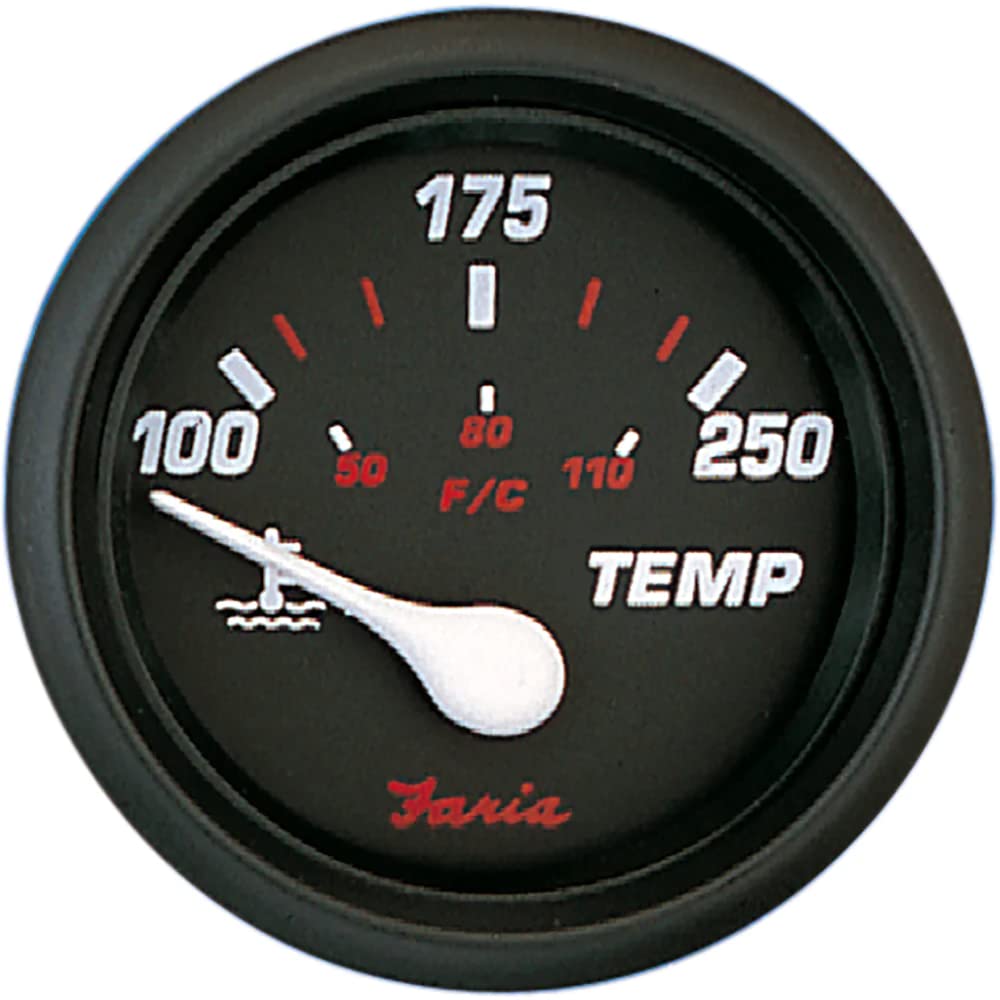 Faria 14604 Pro Water Temperature Gauge 100-250 F - Red, 2''