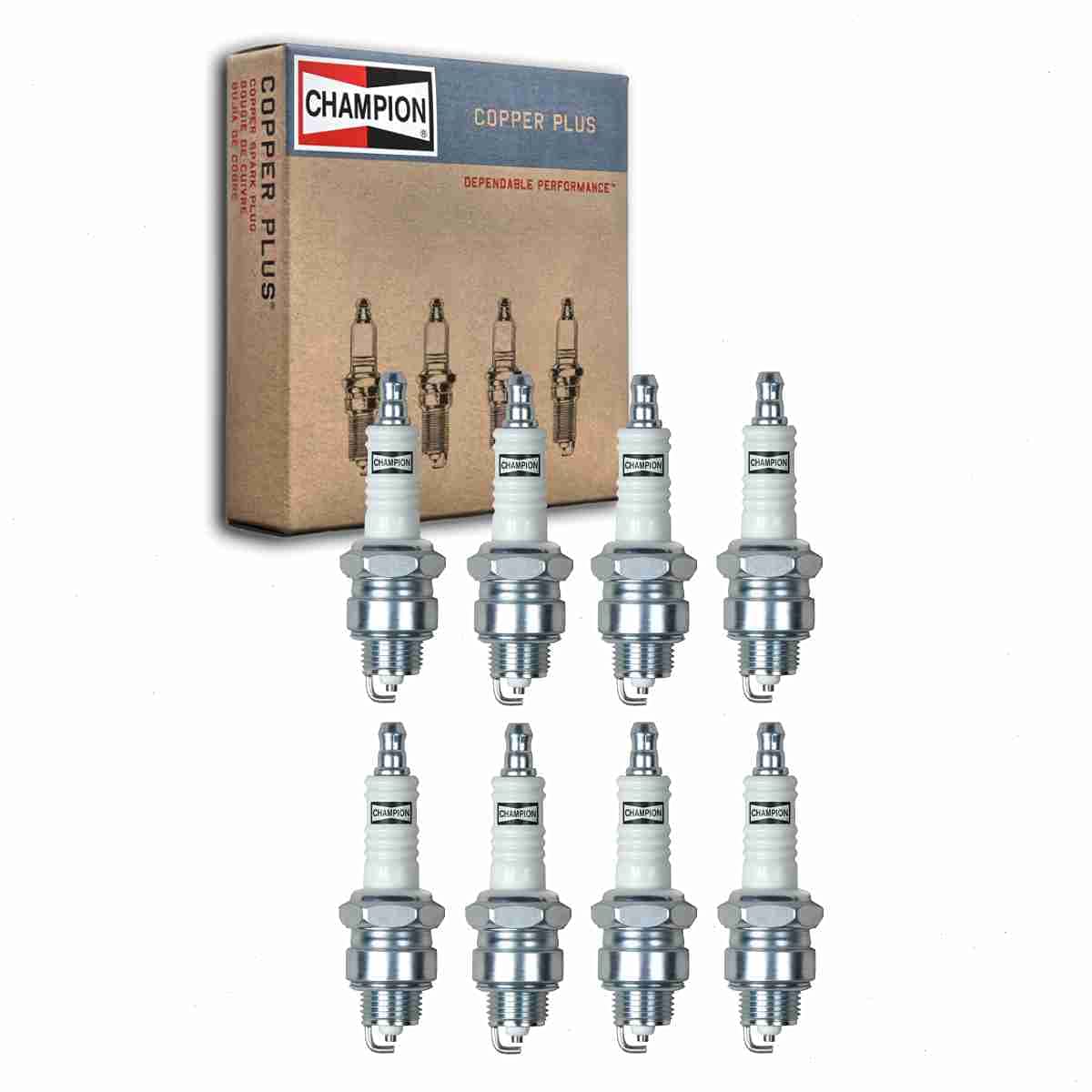 8 pc Champion Copper Plus Spark Plugs compatible with Dodge Coronet 6.3L 6.6L 7.0L 7.2L V8 1965-1976