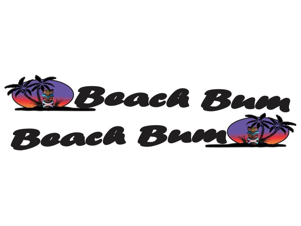 Beach Bum Decals With Tiki & Palm Tree - 2Pc Hood Decal Set - Made For: Wrangler Islander Sport Yj Tj Jk Jku X - Car Truck 4X4 D