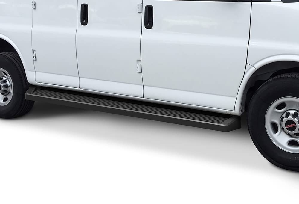 APS Running Boards 6 inches Matte Black Compatible with Chevy Express GMC Savana 1500 2500 3500 2003-2025 Full Size Van 3-Door (
