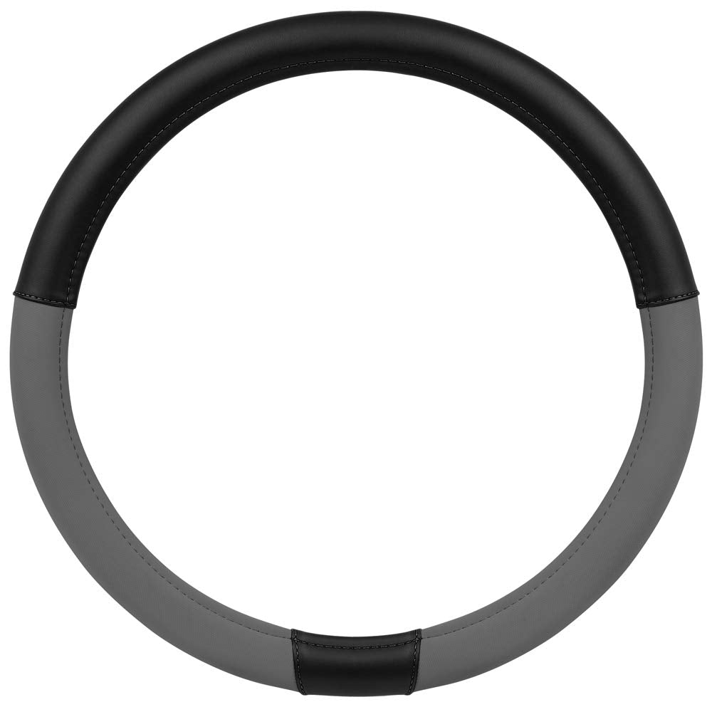 Caterpillar Two Tone Ergonomic Soft Leather Grip Steering Wheel Cover - Strong, Durable And Comfortable Universal Size 14.5-15.5 Inch (Dark Gray/Black) (Casw-2221-Cc)