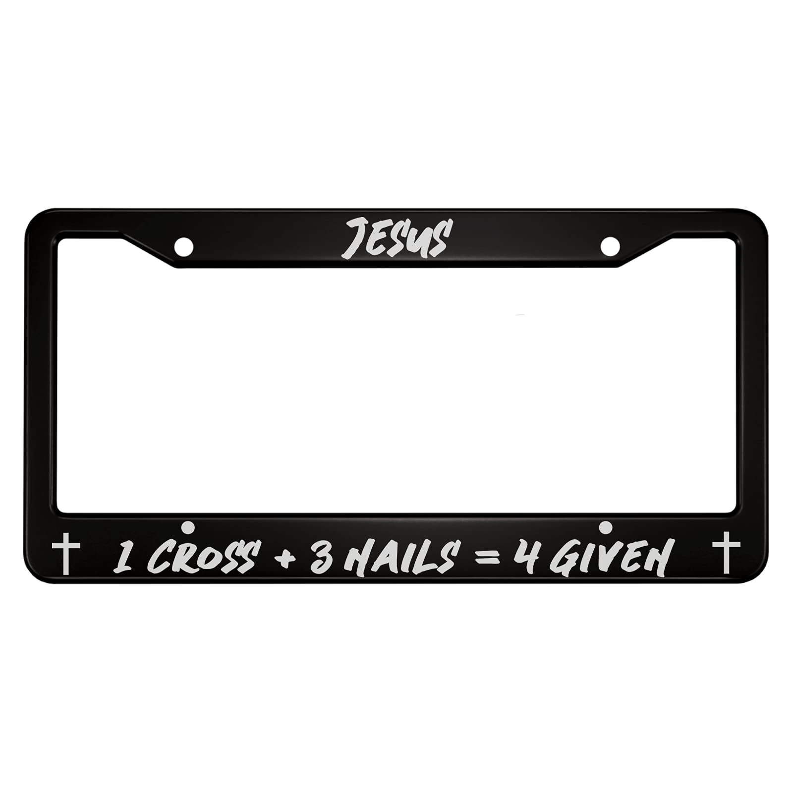 Ofloral Jesus 1 Cross Add 3 Nails Equal 4 Given Special Algorithm Aluminum Alloy License Plate Frame Applicable To Us Standard C
