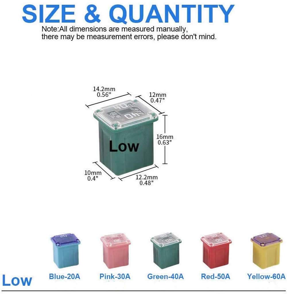 10 Pc Automotive Low Profile Jcase Fuse 60 Amp Fuse Kit For Ford, Chevy/Gm, Nissan, And Toyota Pickup Trucks, Cars And Suvs