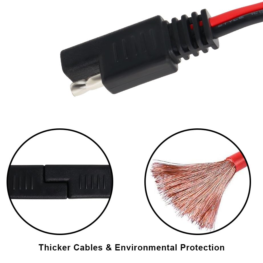 Wadoy 2 Pin Quick Disconnect Wire Harness SAE Connector 14 Gauge Heavy Duty Hight Capacity Battery Cable 10'' Leads(5 Pack)
