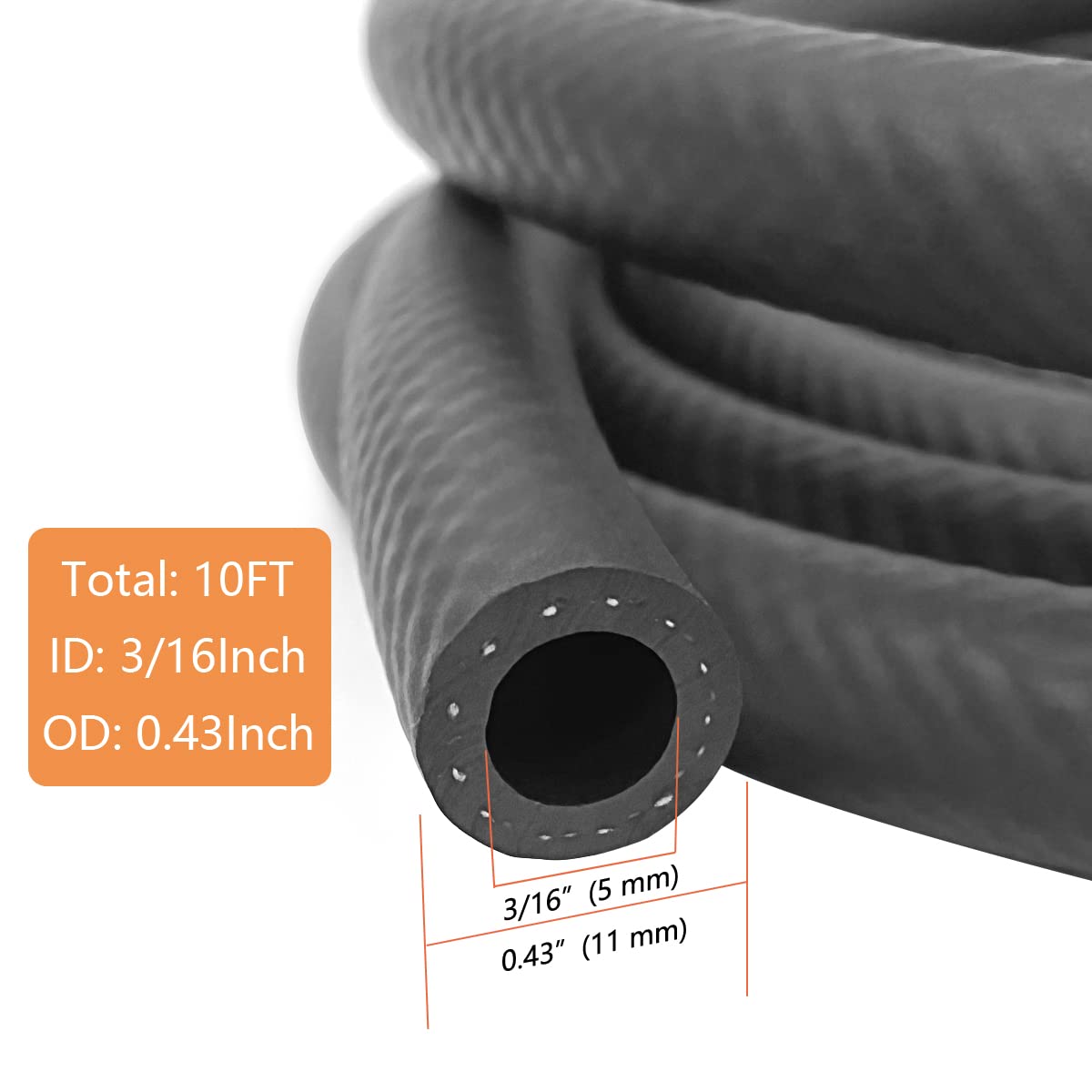 Fuel Line 3/16 Inch ID NBR Fuel Line Hose Push on Hose for Small Engine 10 Feet