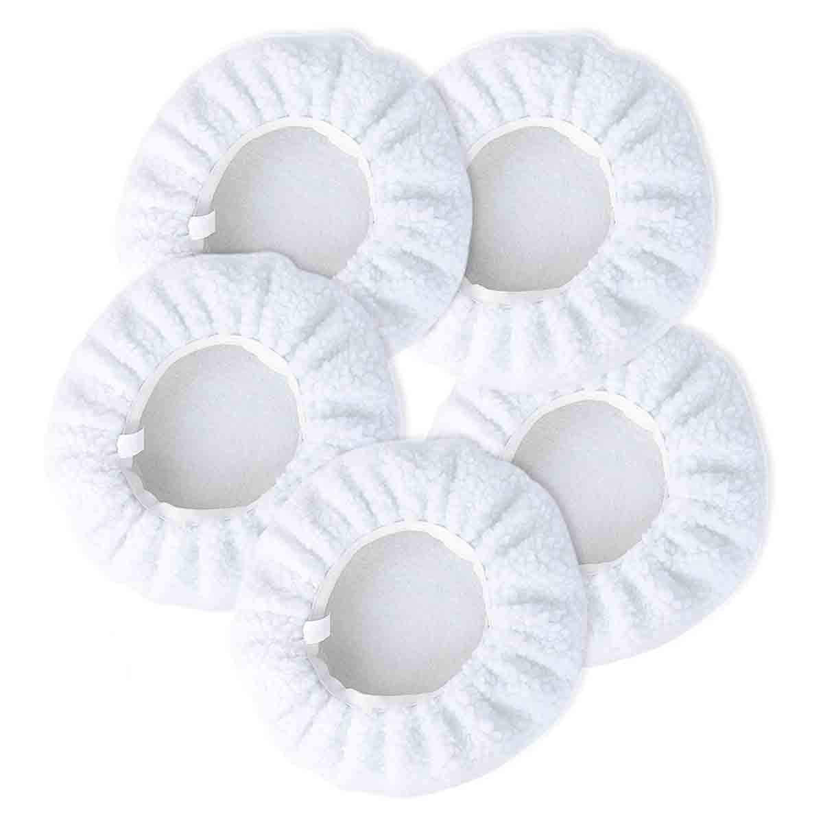 Zytc Car Polishing Waxing Sleeve Woolen Polisher Pad Bonnet Microfiber Waxer Pad Soft Pack Of 5 (Wool White, 9''-10'')