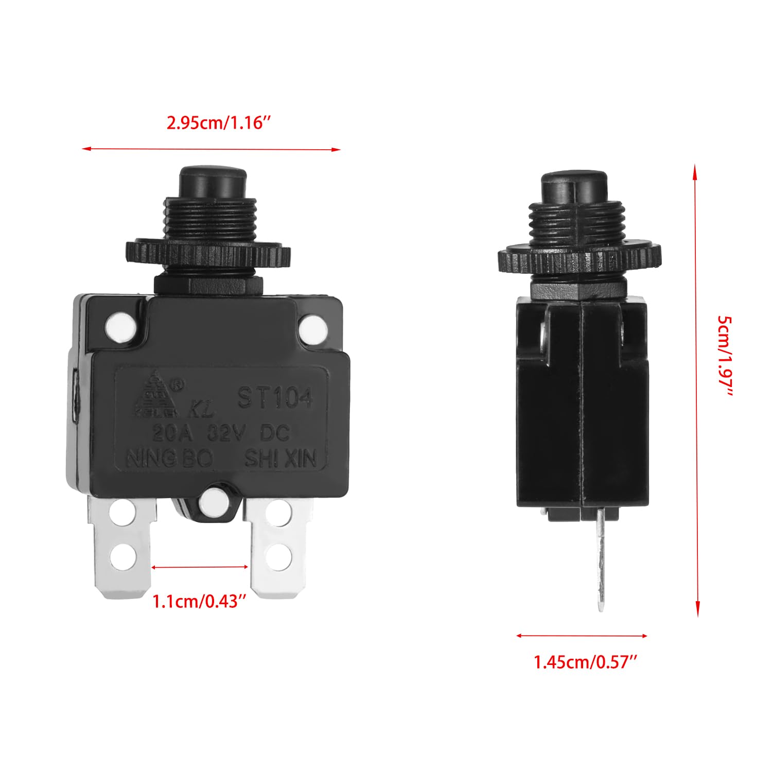 Kamier 20A Circuit Reset Button Power Switch Replacement For Razor E200 E200S Rx200 E300 E325 E300S E175 E150 E100 E90 Electric Scooter Espark E-Scooter Circuit Breaker Switch-St104 20A 32V Dc Parts