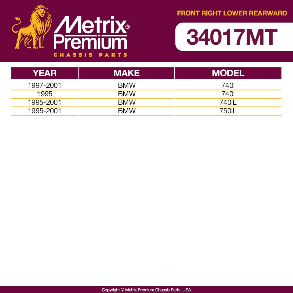 Metrix Premium Chassis Parts - Front Right Lower Rearward Control Arm W Ball Joint & Bushing Assembly Fits 97-01 Bmw 740I, 95 Bm