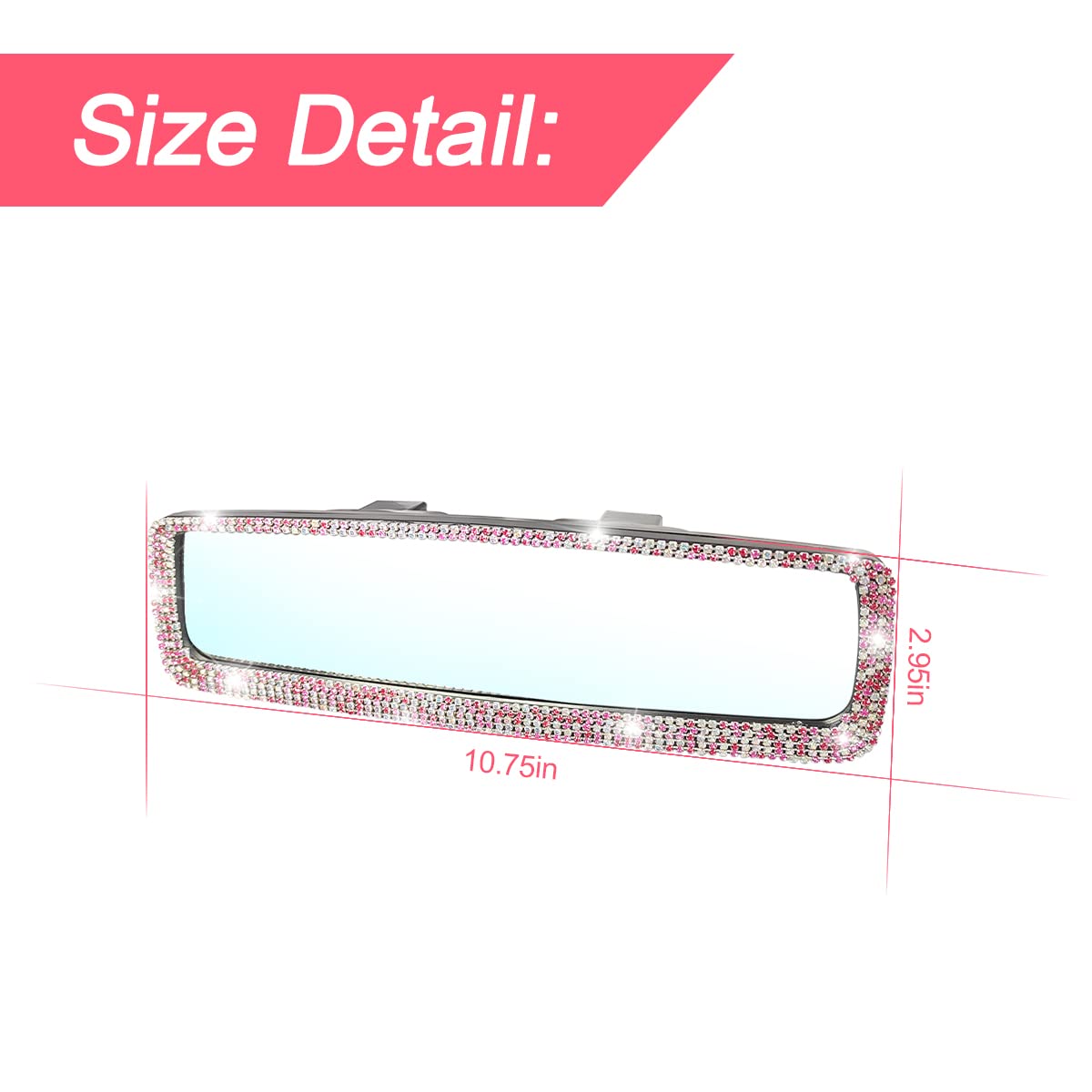Car Bling Rearview Mirror, Rhinestones Crystal Diamonds Rear View Mirrors With Hd Glass, Universal Clip-On Rear View Mirrors For
