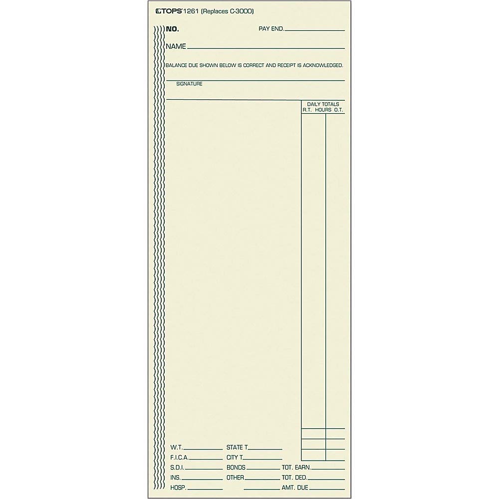 Tops 1261 Acroprint/Amano/Cincinnati/Lathem Time Card, Weekly, 3 3/8 X 8 1/4 (Box Of 500) , Manila