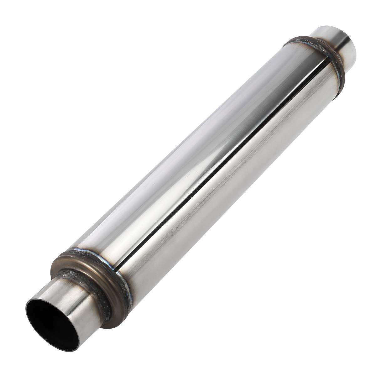 Upower 2.5 Inch Inlet Exhaust Muffler 2 1/2' Resonator Muffler 3.5' Round 18' Body Length 22' Overall Length Stainless Moderate Sound Universal Exhaust Muffler Resonator
