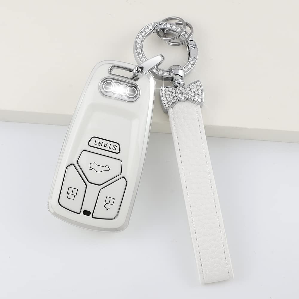 1797 Key Fob Cover For Audi Q5 Q7 A4 A5 S4 S5 Tt Accessories Bling Car Key Chain Case Shell Protector Women Men White Silver Tpu