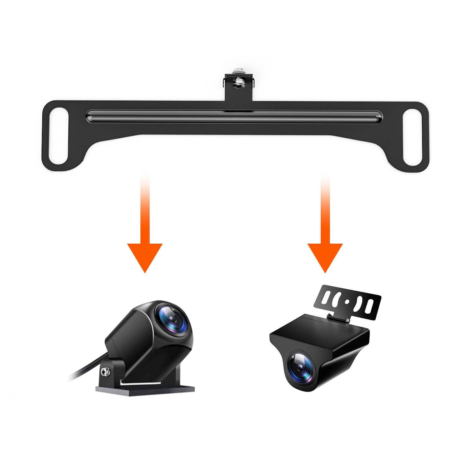 WOLFBOX Reverse Rear Camera License Plate Bracket for Backup View Camera - Black, Compatible with G840H/G890/G850 Series