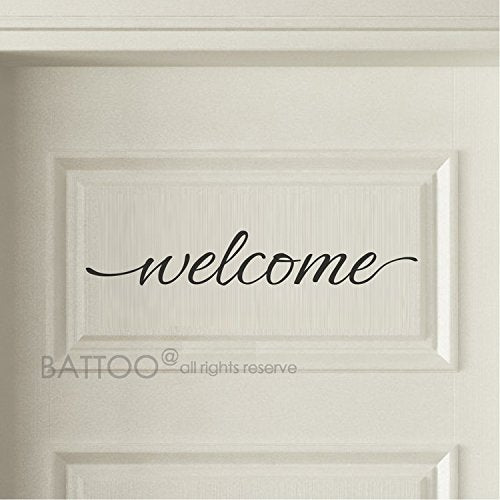 Battoo Welcome Door Vinyl Decal - Front Door Sticker - Black, 20'' Wx3.3 H
