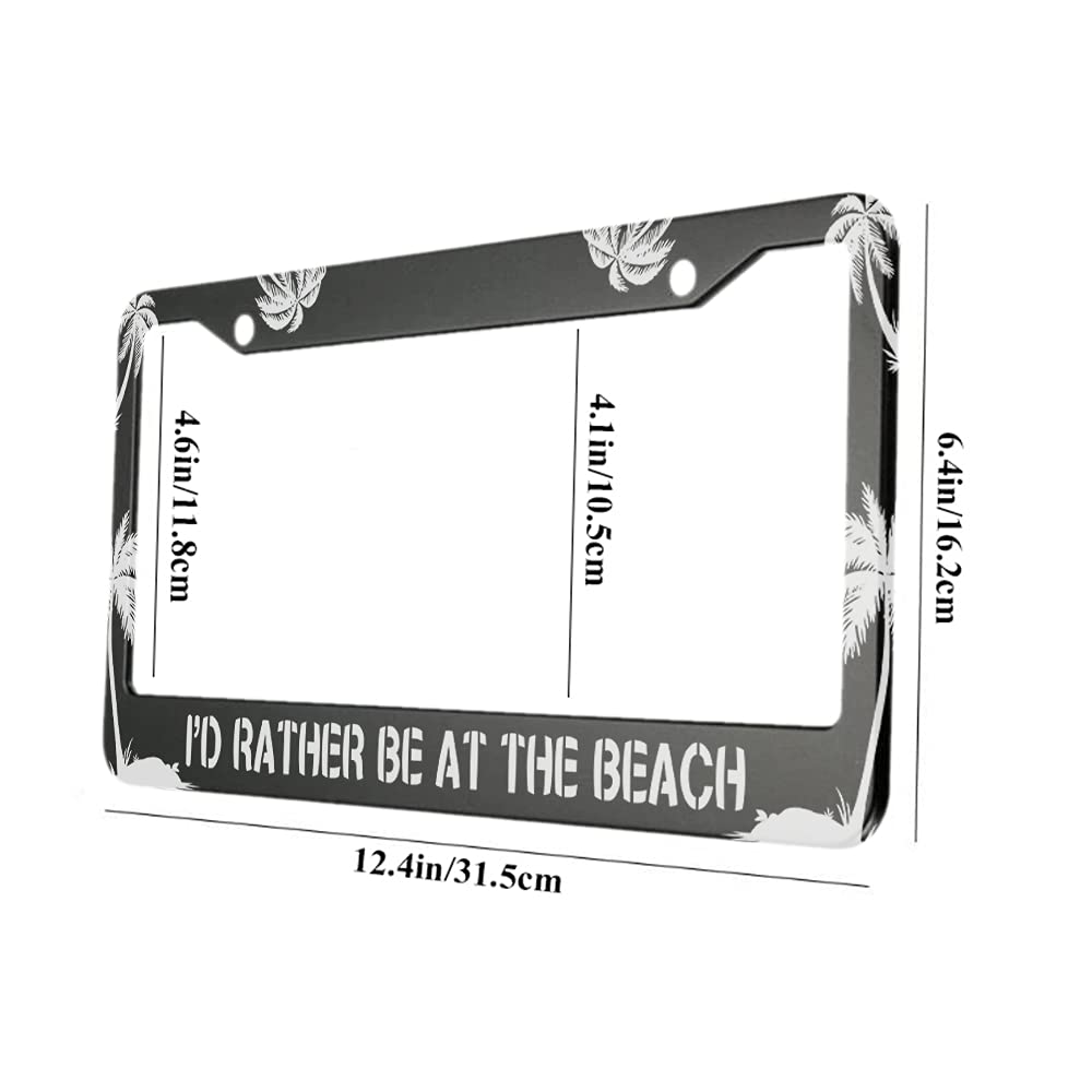 Ofloral I'D Rather Be At The Beach Aluminum Alloy License Plate Frame Palm Tree Silhouette Applicable To Us Standard Car Metal F