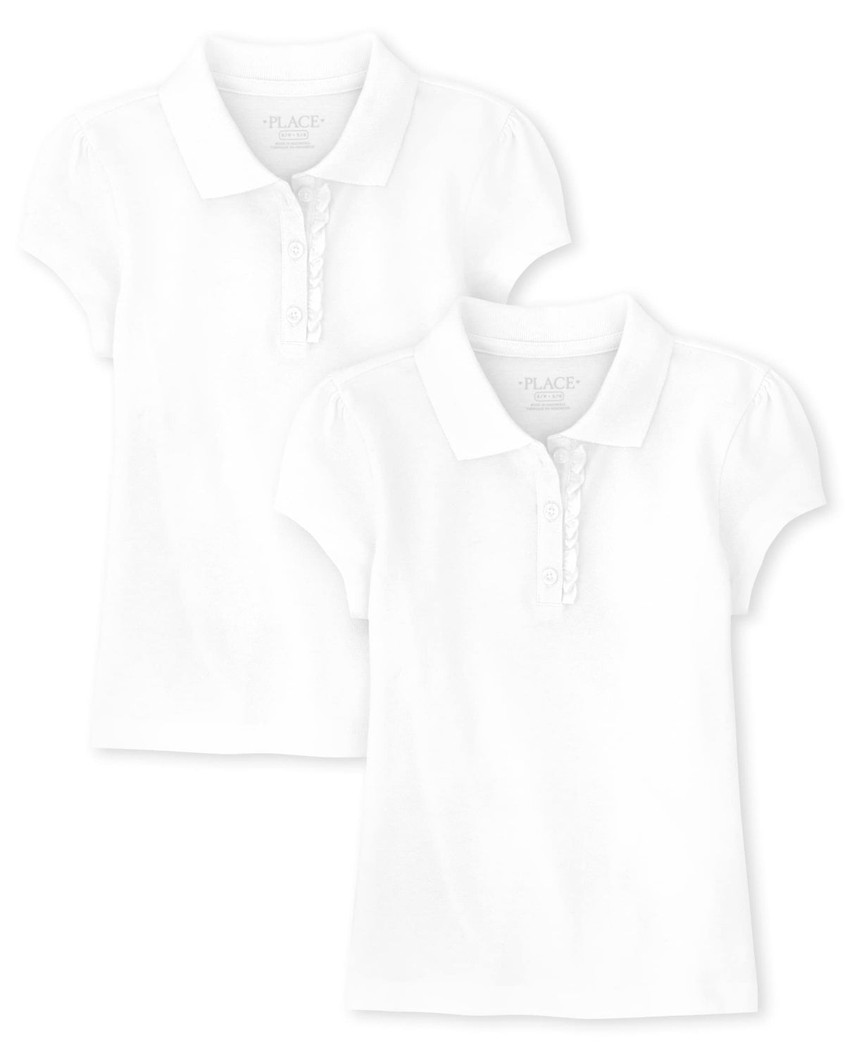 The Childrens Place Girls Short Sleeve Ruffle Pique Polo Shirt, White 2 Pack, Large Us