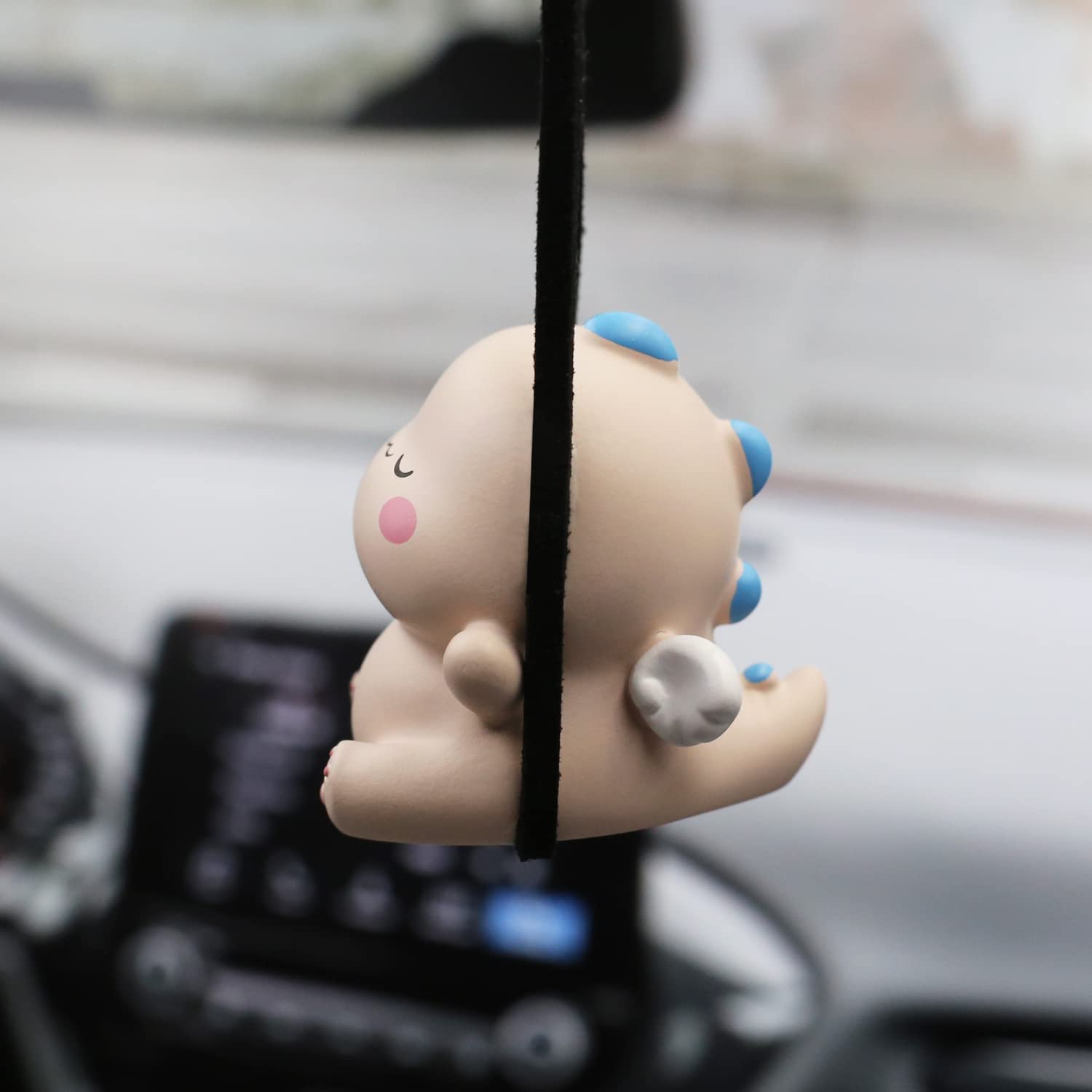 Swinging Dinosaur Car Hanging Ornament For Rear View Mirror, Cute Car Decor Accessories Interior, Car Pendant Dinosaur Hanging Swing(Light Yellow)