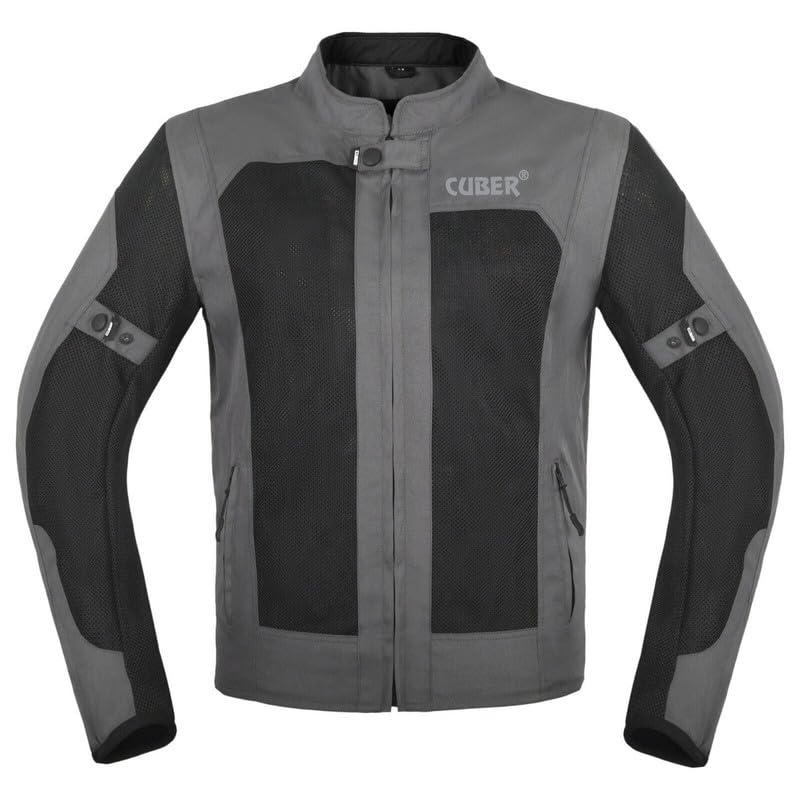 CUBER HI VIS BREATHABLE MESH MOTORCYCLE JACKET RIDING MENS CE ARMOR BIKERS RACING GEAR, DUAL SPORTS PROTECTIVE (GREY, SMALL)