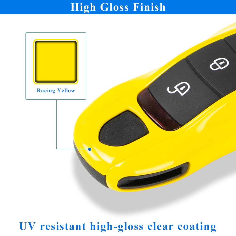 Aerobon 3-Piece Painted Key Cover Key Fob Shell Compatible With Porsche Key Shell Replacement (Mk1, Racing Yellow)