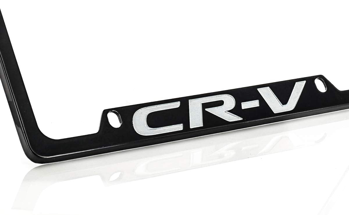 Honda CR-V Black Coated Zinc License Plate Frame Holder Wide Bottom engrave 4 Hole