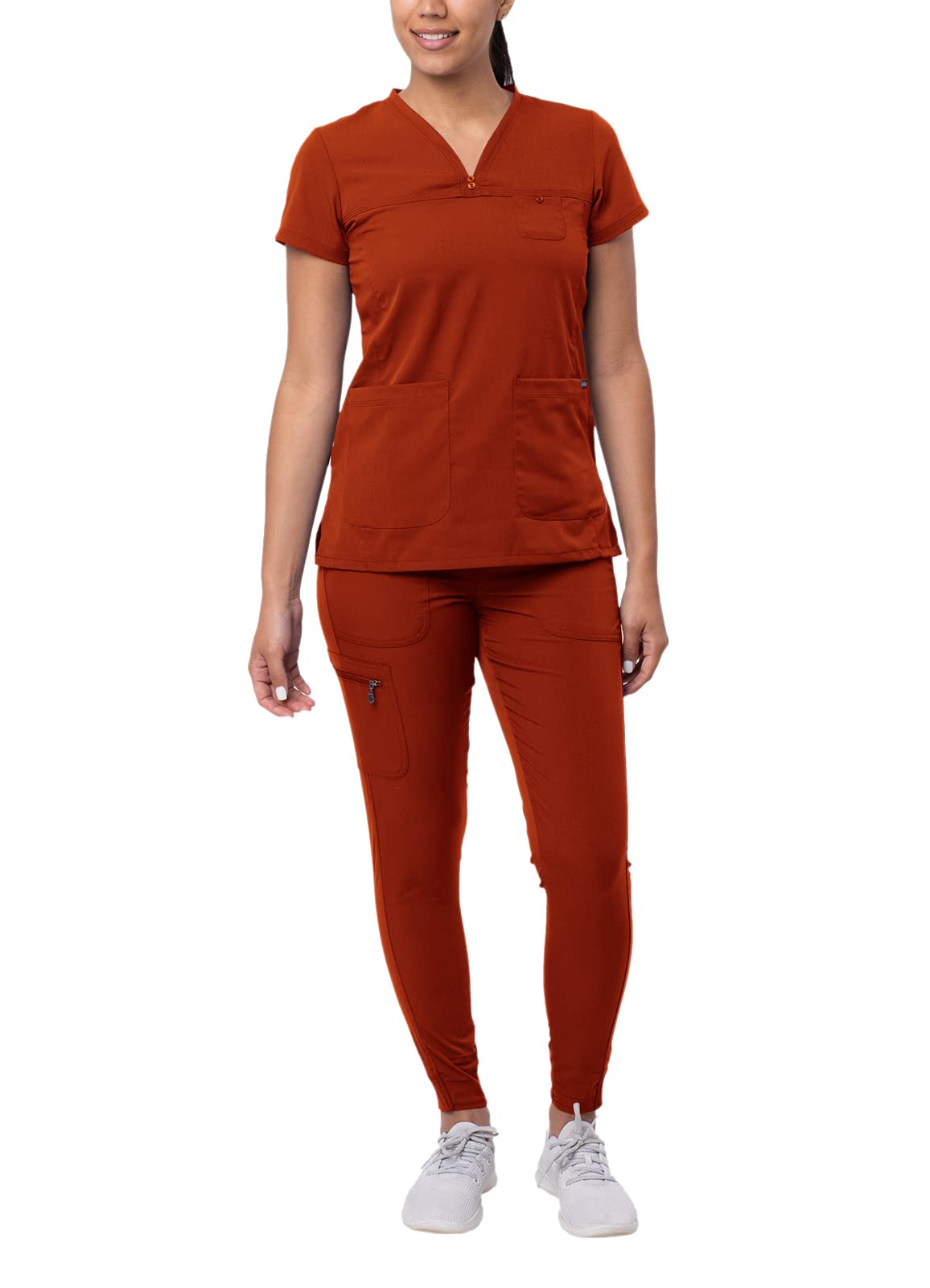 Adar Pro Movement Booster Scrub Set For Women - Sweetheart V-Neck Scrub Top  Yoga Jogger Scrub Pants - P9400 - Red Ochre - Xs