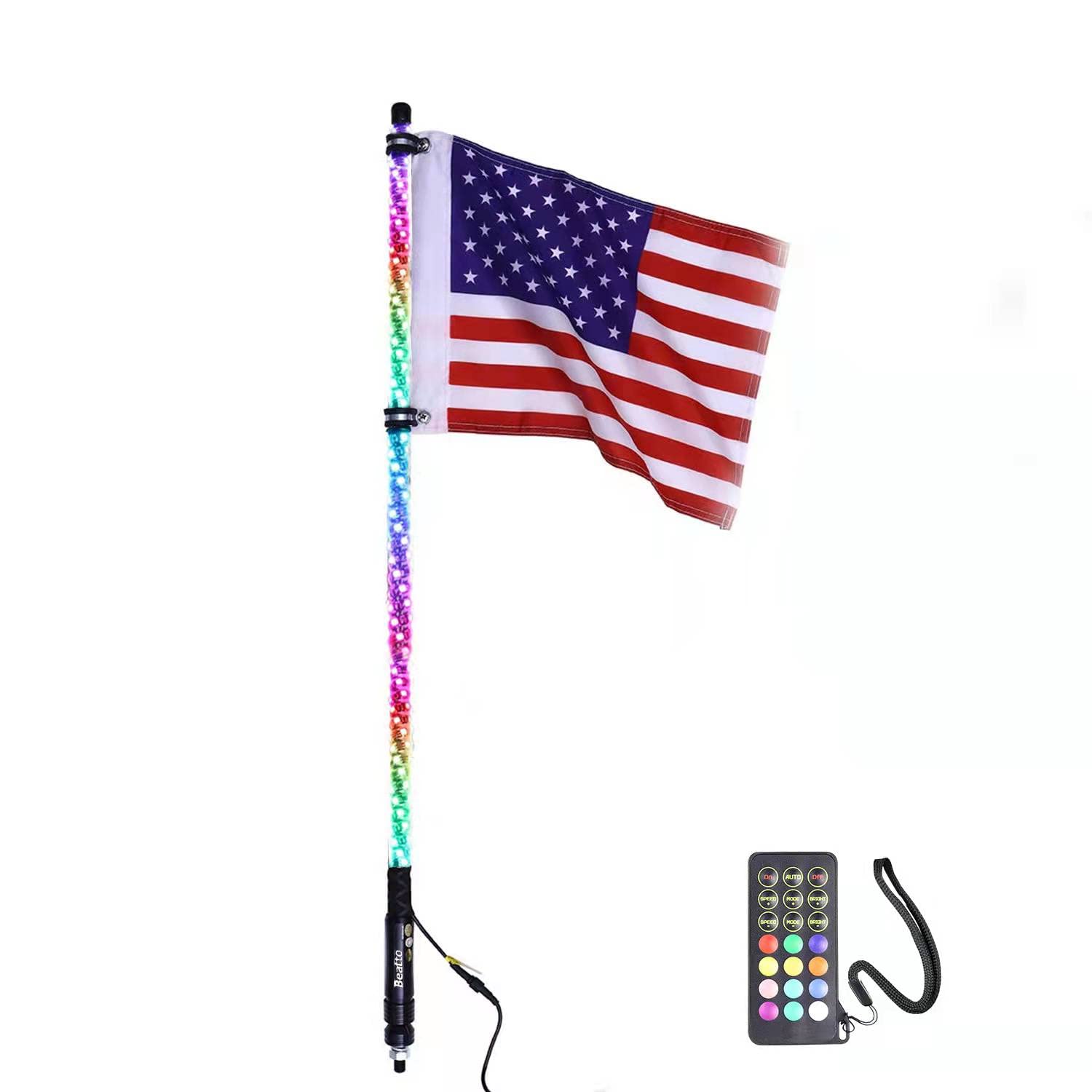 Beatto 5Ft(1.5M) Rf Remote Control Rgb Led Whips Light With Dacning/Chasing Light Led Antenna Light For Off- Road Vehicle Atv Ut