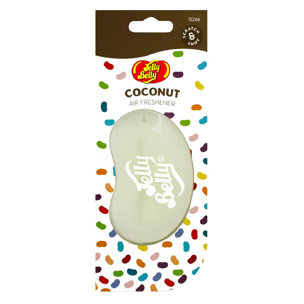 Jelly Belly Car Air Freshener - Coconut 3D Hanging Freshener. Car Scent Lasts Up To 30 Days, Air Freshener Car, Home Or Office. Genuine Jelly Belly Car Air Fresheners For Women, Men And Kids
