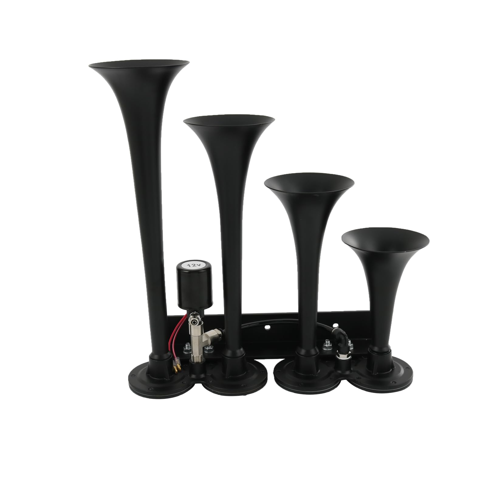 Quad Trumpet InLine 12 Volt 4 Trumpet Train Air Horn Universal Super Loud dB with12V Electric Solenoid For 12v Vehicles SUV pick