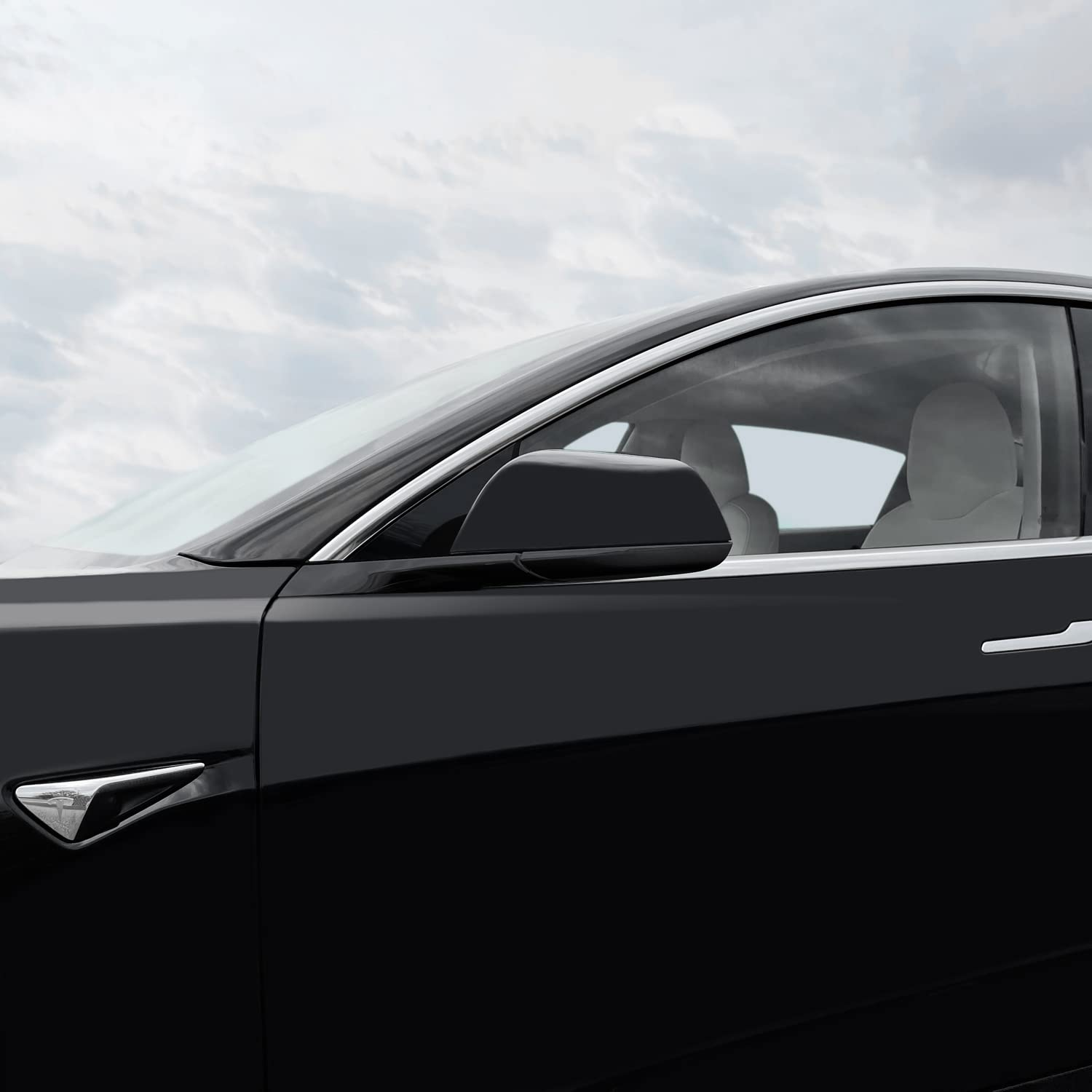 Slickmod Chrome Delete Blackout Vinyl Overlay For Tesla Model 3 (3. Mirror Trim, Gloss Black)