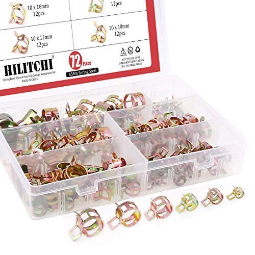 Hilitchi 72 pcs Spring Band Type Action Fuel/Silicone Vacuum Hose Pipe Clamp Low Pressure Air Clip Clamp (10 x 7mm 10mm 11mm 14m