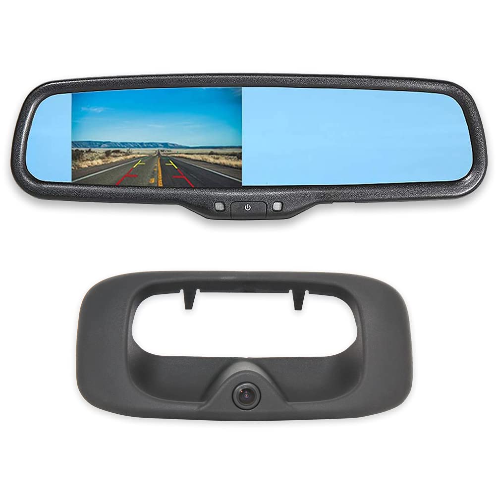 Eway Tailgate Handle Backup Reverse Camera With 4.3 Inch Rear View Mirror Monitor Kit For Chevy Silverado/Gmc Sierra Fleet Side 