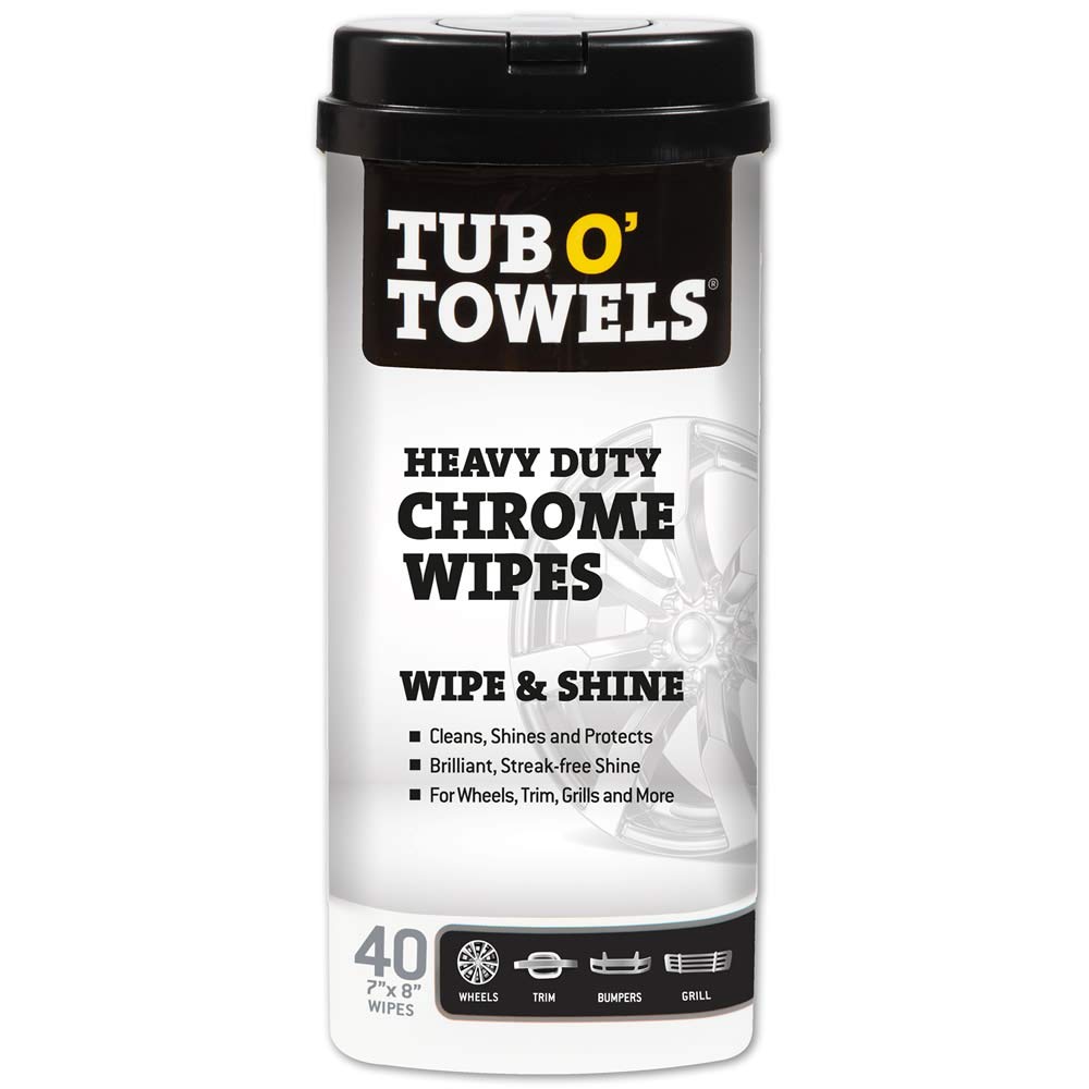 Tub O Towels Heavy Duty Chrome Wipes - Clean, Shine & Protect Chrome, Aluminum, Copper, and Brass Surfaces - Oil-Based Polishing