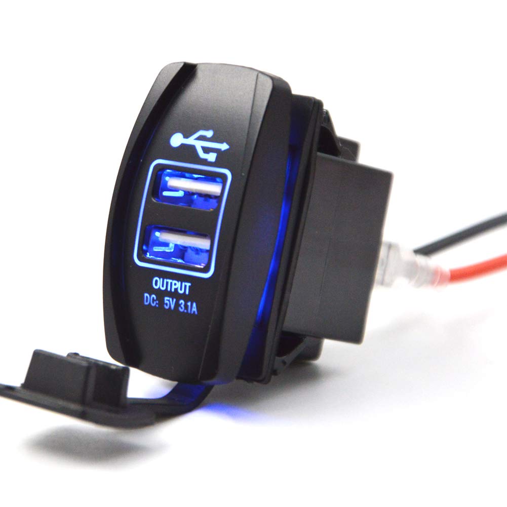 Dual USB Power Charger Rocker Switch Blue Backlit 12V-24V Compatible with UTV Polaris Ranger RZR XP Turbo Can Am Commander Maver