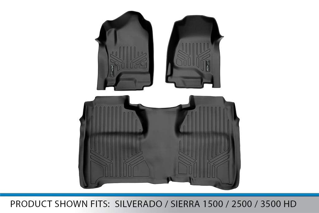 Smartliner Custom Fit Floor Mats 2 Row Liner Set Black Compatible With Crew Cab 2014-2018 Silverado/Sierra 1500-2015-2019 2500/3