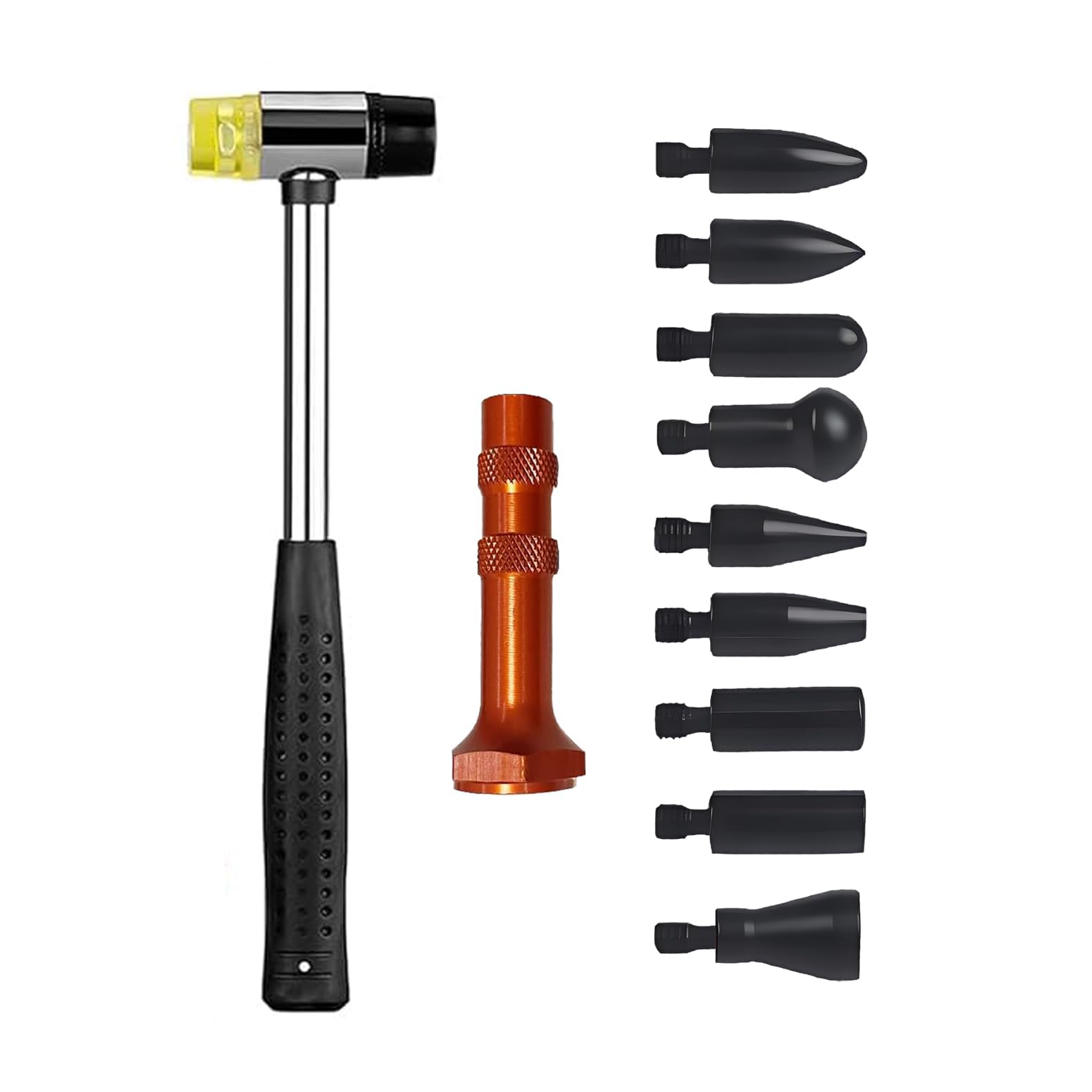 DIQDI Paintless Dent Repair Kit, Rubber Hammer with Tap Down Pen and 9 Shaped Heads, Dent Removal Tool for Car Body, Appliance M
