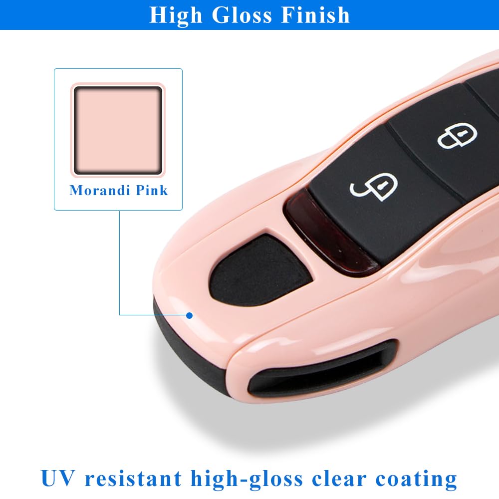 Aerobon 3-Piece Painted Key Cover Key Fob Shell Compatible With Porsche Key Shell Replacement (Mk1, Morandi Pink)