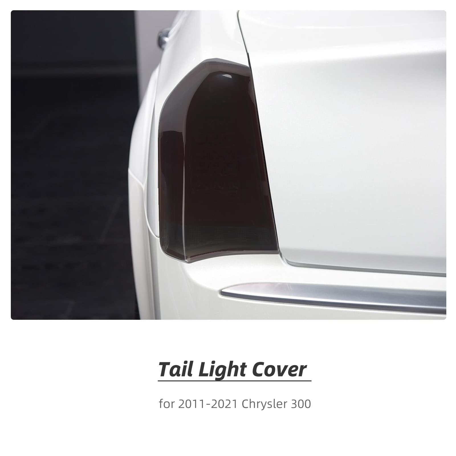 Hoolcar Tail Light Lamp Cover Trim Bezel for 2015-2021 Chrysler 300, Smoked Black
