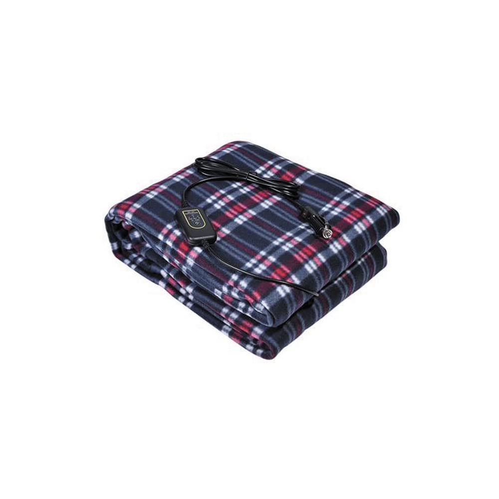Amazingforless Plaid 12V Heated Fleece Car Blanket With Controller For Timer & Heat Levels Plaid Electric Car Blanket (Navy Plaid)
