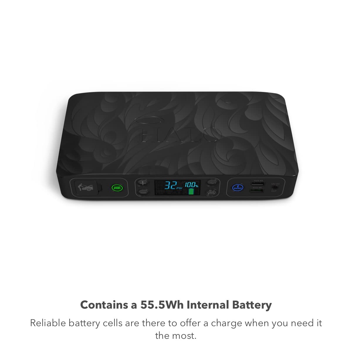 HALO Bolt Air+ Portable Jump Starter & Air Compressor, Power Bank with Digital Display, Black, Charges Multiple Devices