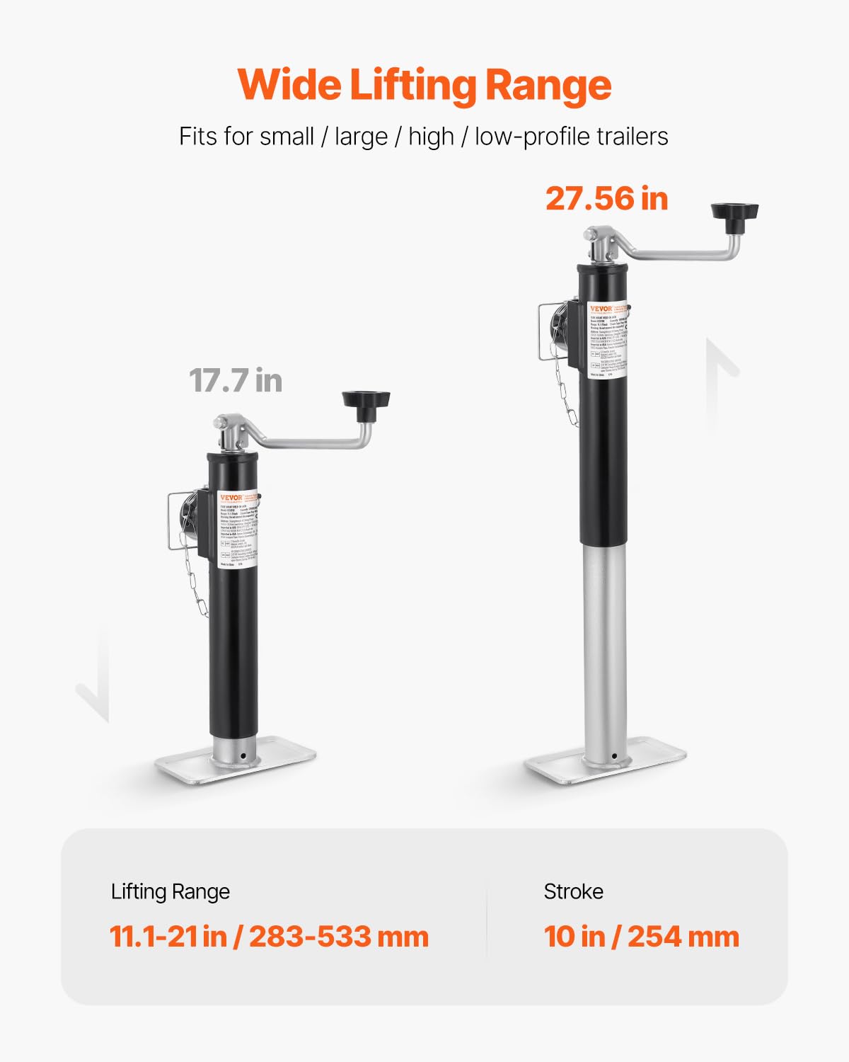 VEVOR Trailer Jack, 2000 lbs Dynamic Load Capacity, Weld-on Pipe-Mount Swivel, 10 Lift Stand With Handle for RV, Horse, Utilit
