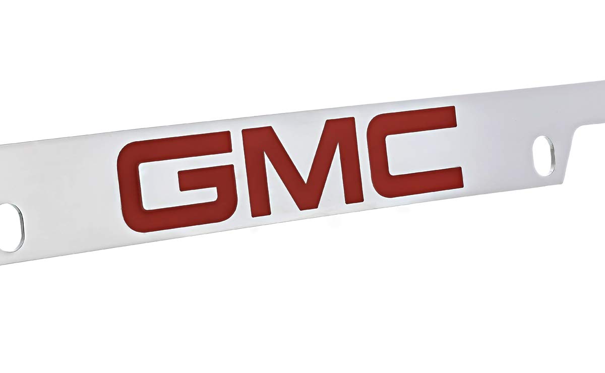 Gmc Red Logo Chrome Plated Metal Top Engraved License Plate Frame Holder
