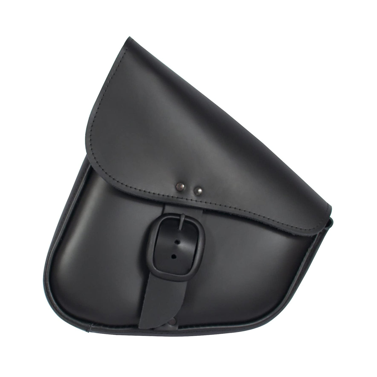Willie & Max Black Leather Motorcycle Swingarm Bag for Softail/Triangulated Swingarm Models - Matte Black Buckle - Made in USA [